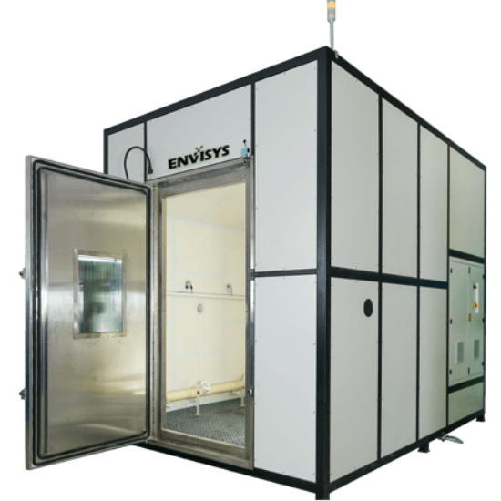 Walk-in salt spray test chamber manufactured by Envisys Technologies, a leading supplier in India