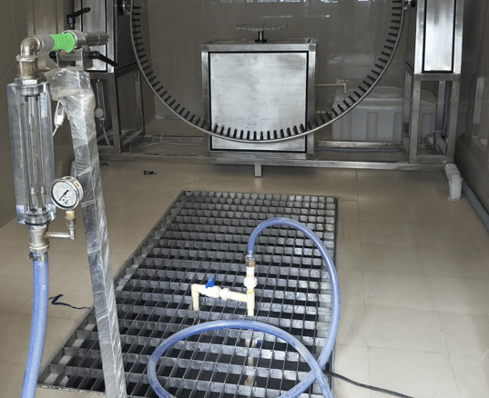 Inside view of Custom Build Rain Spray Test Chamber with advanced features by Envisys Technologies.